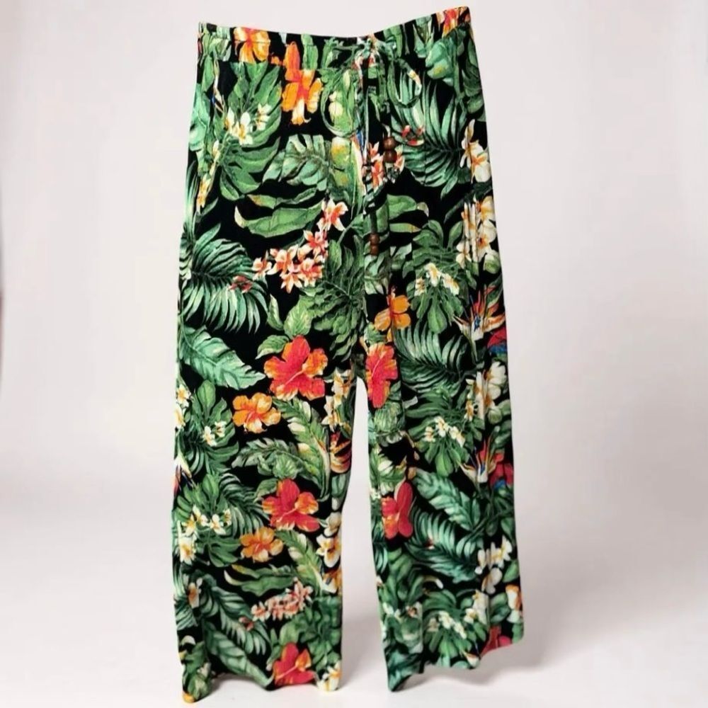 Christian Siriano Vibrant Tropical Print Palazzo Wide-Leg Pants Size Small - Picture 2 of 10